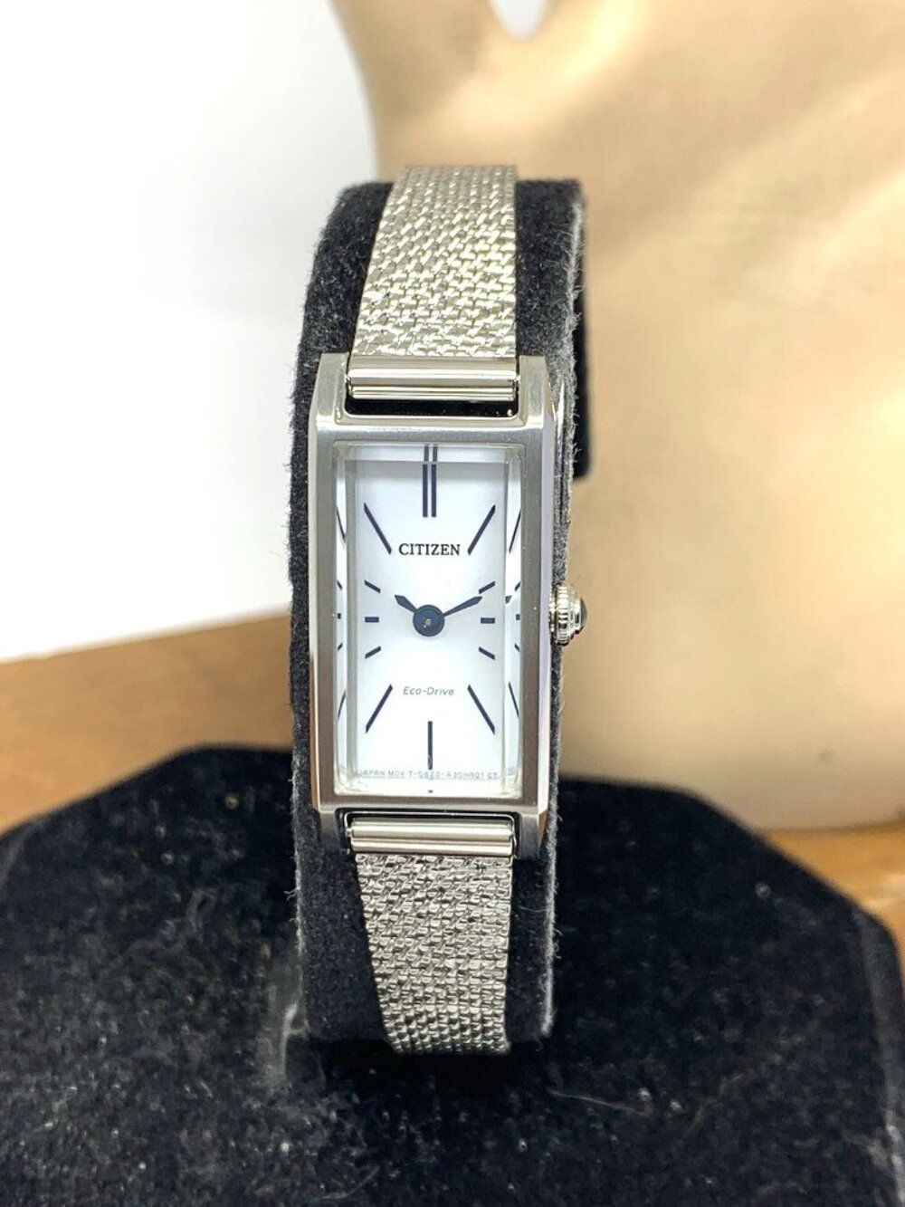 Citizen Women's Watch EG7040-58A Eco Drive White Dial Silver Steel Tank Petite